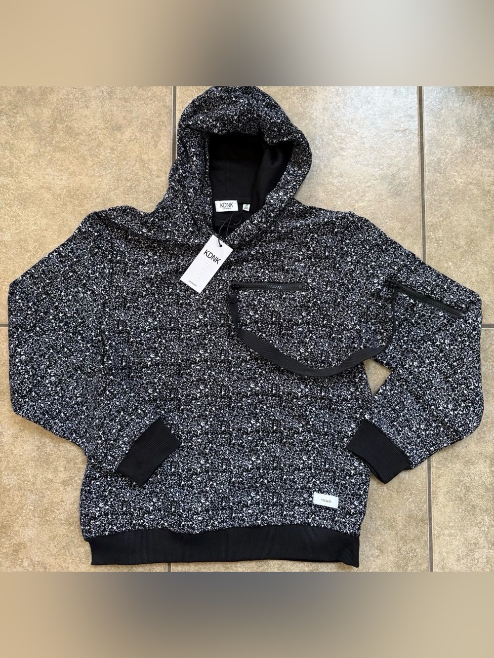 KDNK Hoodie Printed Pullover Medium Black Gray Los Angeles New FAST SHIPPING